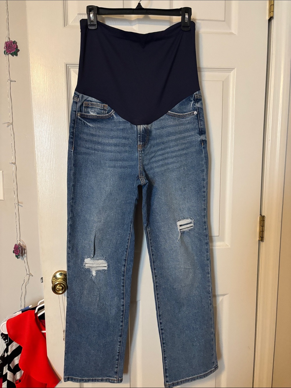 Pinkblush Navy Panel Blue Distressed Straight Leg Jeans